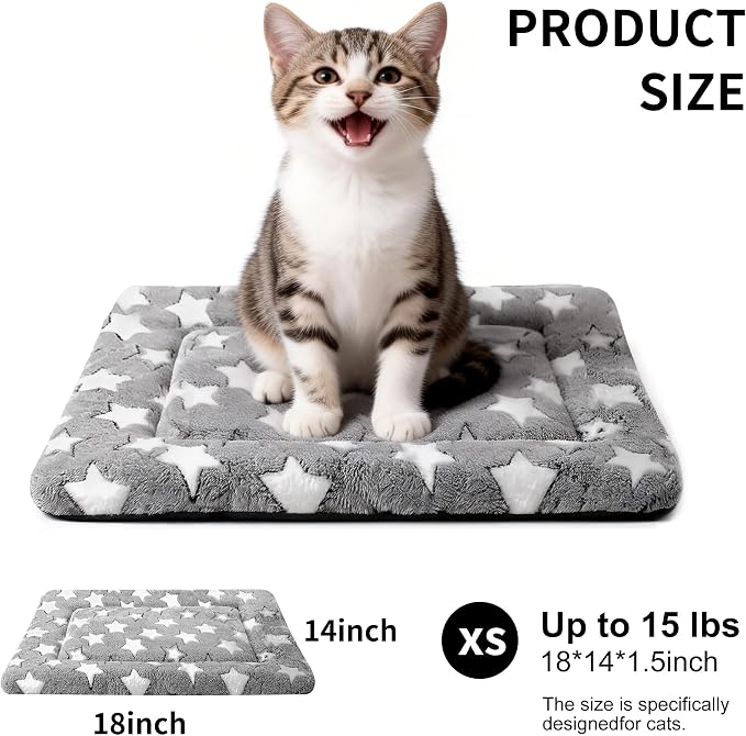 Dog Crate Mat, 4 Piece Reversible Pet Bed, Polyester, Machine Washable, Small Dogs & Cats, Rectangular (Gray Star, 18" L x 14" W x 1.5Th)