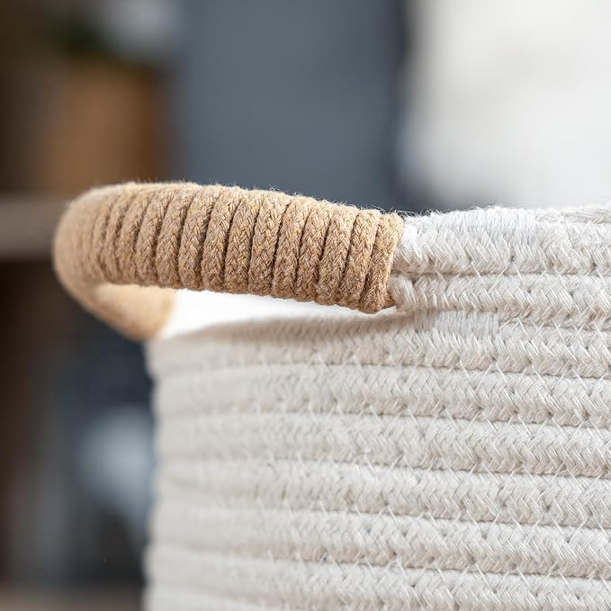 Dog Toy Basket|Cotton Rope Dog Toy Bin With Handle, 17.5"L×11.8"W×8"T