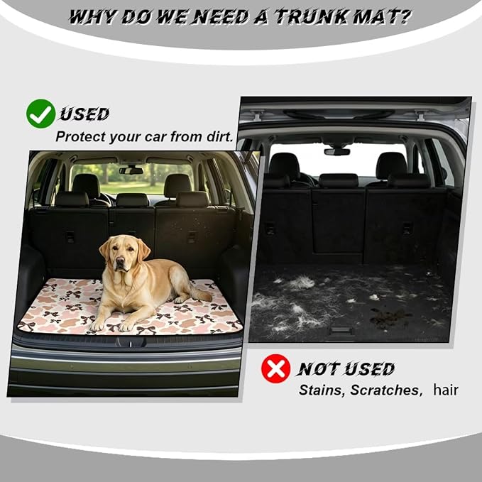 Howilath All Weather Pink Cow Print Bow Car Trunk Liner Cargo Liner Premium Polyester Non-Slip Trunk Mat for SUV Sedan Vehicle Interior Accessories