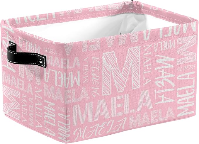 Foldable Personalized Storage Box for Boys Girls with Name Waterproof Kids Custom Storage Bin Baskets Cube Boxes Organizer with Handles for Organizing Shelf Closet, 1 Pack