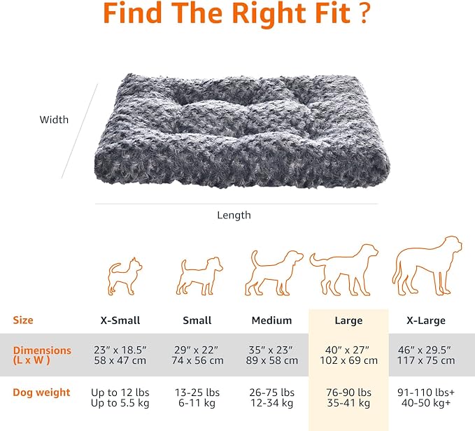 Amazon Basics Washable Cat and Dog Bed, Cozy Crate Pad for Large Dogs, Indoor, 40 x 27 x 3.5 inches, Gray