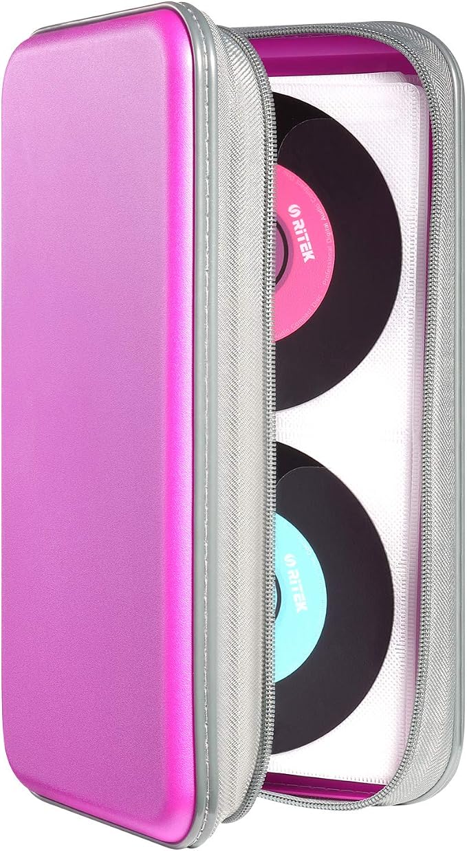 UENTIP CD Case,96 Capacity Hard Plastic DVD Case Holder for Car Home Travel | CD DVD Storage,Zipper Closure,Scratch-Resistant Sleeves,Stay Away Dust and Damp,Storage Music Video Gaming Discs Blu-ray