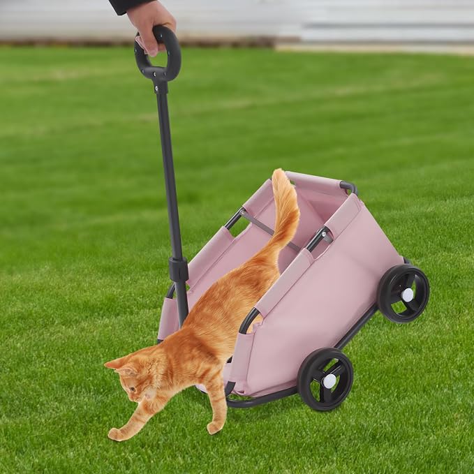 Dog Stroller, Foldable Multifunctional Pet Carts Portable Mini Dog Strollers with 4 Wheels & 360° Rotatable Handle for Small Cats Dogs Puppy Up to 16.53 LBS (Pink)