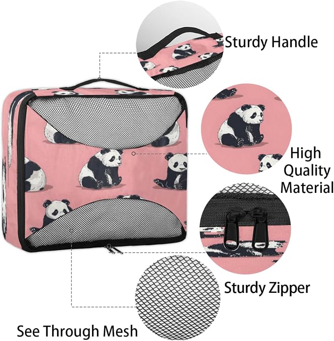 Packing Cubes for Travel, Precious Pandas Travel Luggage Packing Organizers for Women Men, Large Custom Toiletries Bag for Clothes Shoes, Cute Panda