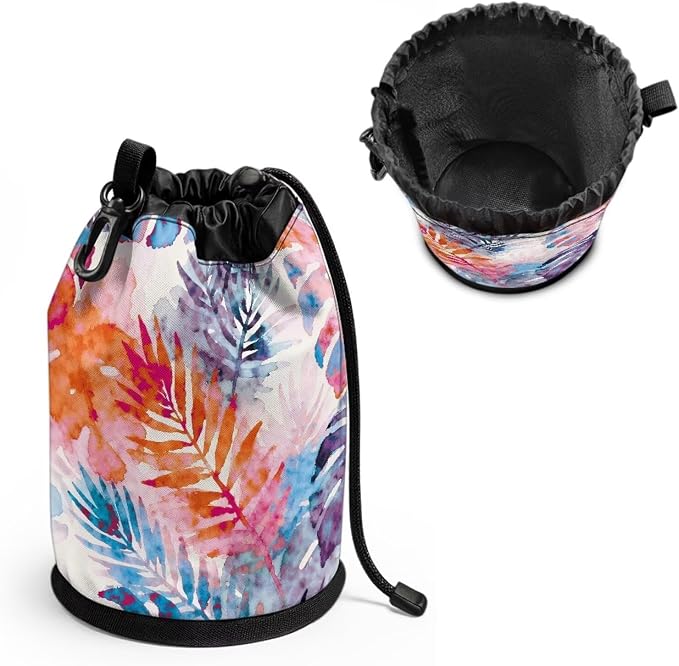 Tropical Leaf Clothespin Bag Holder Outside, Hanging Clothes Pin Bag with Drawstring Closure, Large-Capacity Clothespin Storage Organizer with Hooks