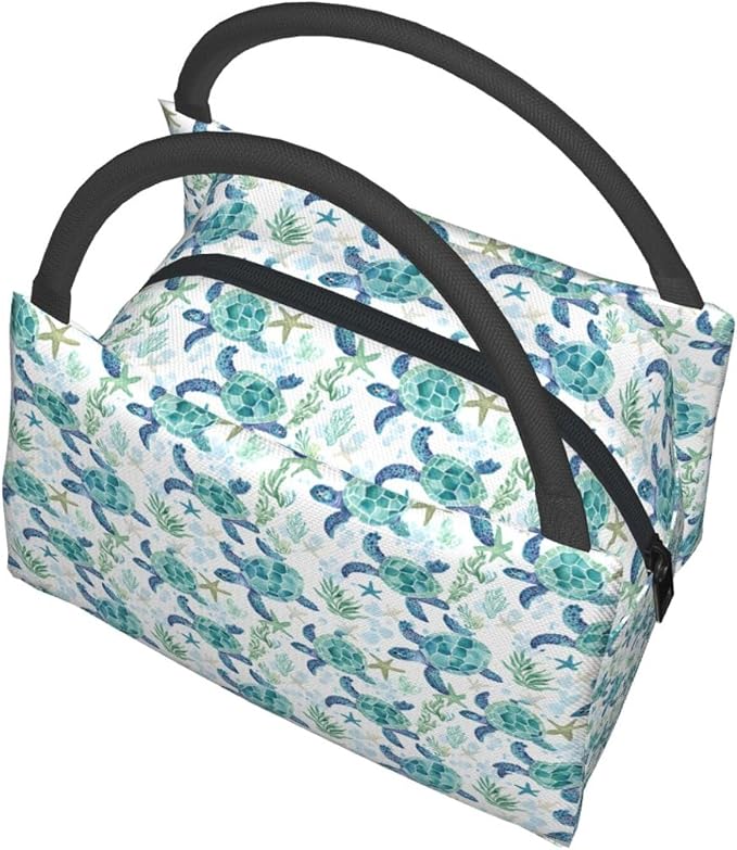 Sea Turtle Insulated Lunch Box for Girls Boys Ocean Lovers,Reusable Tote Bag with Marine Life,Portable Lunchbox Handbag,Makeup Bags Organizer Gifts for Work Office Beach Travel,11x6.3x6.7in