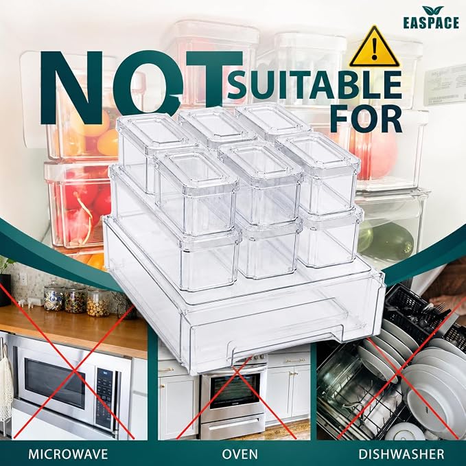 Fridge Organizer Bins with Drawer, 10-Pack Clear Stackable Container Set, BPA-Free Plastic Refrigerator Storage Containers for Food, Fruits, Vegetables, Meats, Salads (Multi-Purpose)