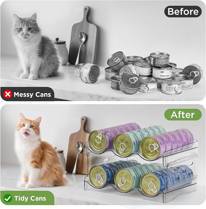 REFLYING Cat Food Can Organizer 2-Tier Holds 36 Cans 3.5oz Clear | Transparent 2-tier cat food can organizer,Holds 36 cans 3.5oz,Pantry countertop storage for kitchen cabinet organization