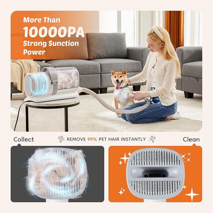 Sweetcrispy 2.5L Cup Professional Pet Grooming Vacuum Kit, 3 Suction Modes and 5 Groomer Tools with Cordless Low Noise Dog Clippers for Cats, Other Animals Hair Trimmer