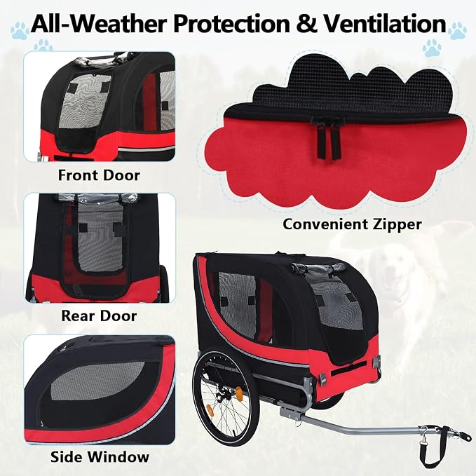 Large Dog Bike Trailer with 18.9" Wheels - 120LB Capacity Dog Trailer for Bike, Foldable Pet Bike Trailer for All-Terrain Cycling, Jogging & Camping