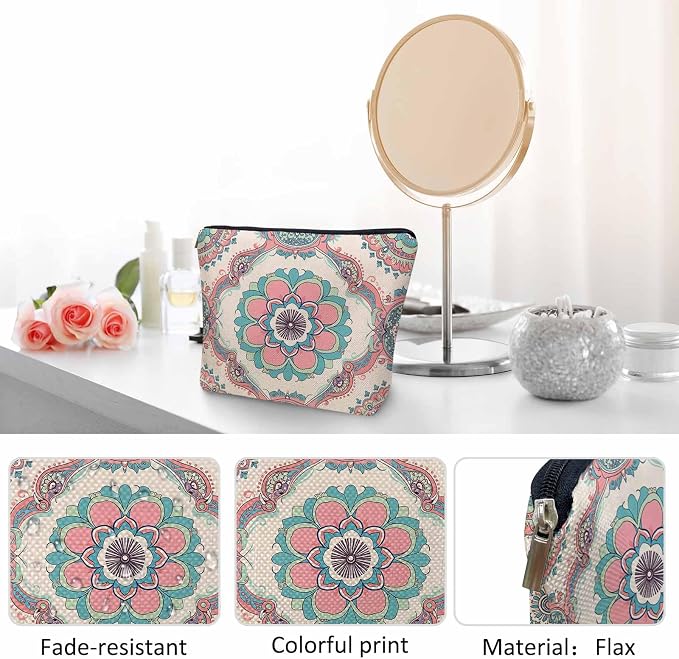 Woman Makeup Bag Mandala, Ethnic Tribal Mandala Floral Boho Makeup Bags Travel Cosmetic Bags Toiletry Makeup Organizer Pencil Pouch Make Up Cosmetic Bag For Owners Lady Birthday Gifts