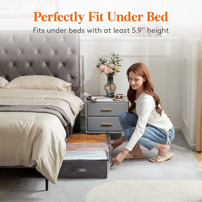 Lifewit Under Bed Storage Containers 4 Pack, Large Capacity Blanket Storage Bags with Reinforced Handle, Organization and Storage for Clothes, Sheets, Towels, Bedroom, Closet, College Dorm, Grey