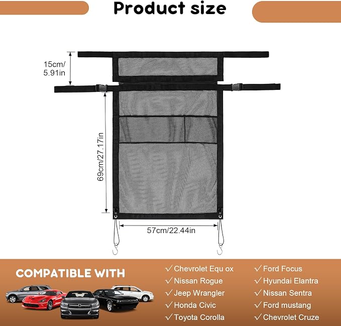Dog Car Barrier with Mesh Organizer,Pet Safety Divider, Dog Net Easy Install for Cars & SUV,Truck(Upgraded&Heightened)