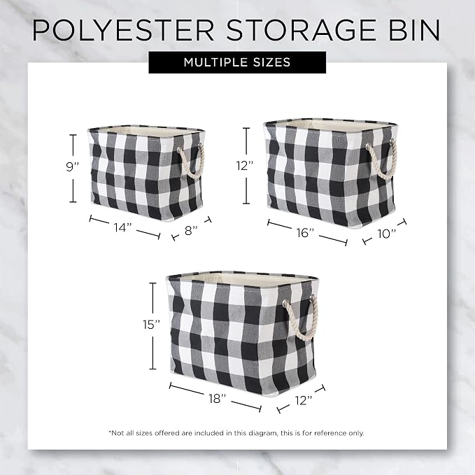 DII Buffalo Check Storage Bin, Medium Rectangle, 16x10x12, Tri Color Stone