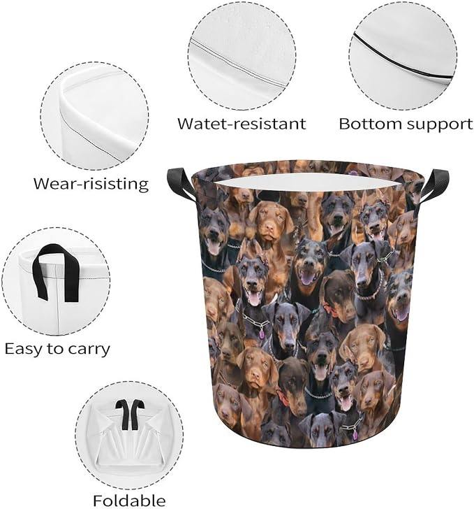 Doberman Pinscher Laundry Basket, Collapsible Laundry Hamper with Handles, Doberman Pinscher Dog Laundry Hamper, Foldable Waterproof Clothes Hamper for Bedroom Bathroom