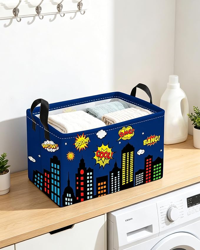 Essme Rectangular Spider Basket,Kids Storage Bins Organizer with Handles for Girls Room Decor, Gift Basket,Shelf Basket.(Bule City)