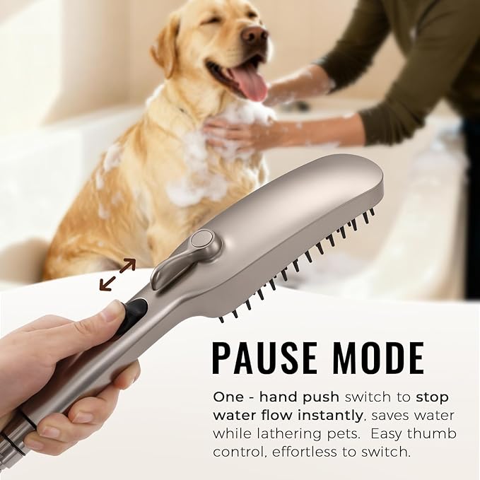 G-Promise 3 Mode Dog Shower Attachment with Pause Mode, Dog shower Sprayer with 159 Inches Stainless Steel Hose, Metal Diverter, Adhesive Holder, for Fast and Easy Dog Bathing and Cleaning