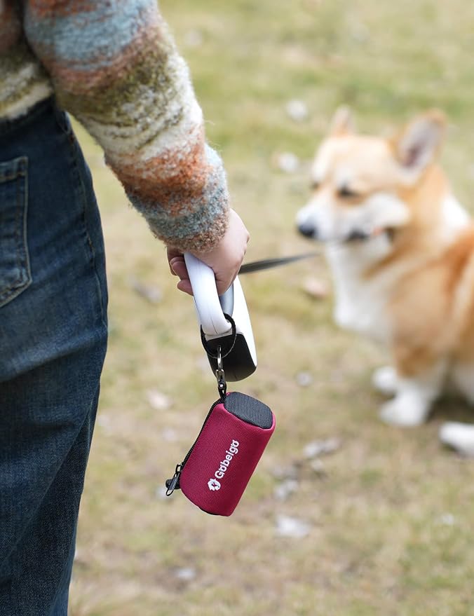 Gobeigo Dog Poop Bag Holder with Used Waste Bag Carrier(Red) | Large Opening for Easy Dispensing, Carabiner & Hook-and-Loop Strap Fits Any Leash, Includes 15 Unscented Waste Bags