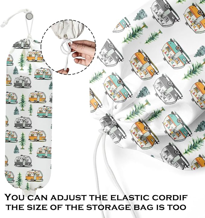 Camping Plastic Bag Holder, Wall Mount Trash Bag Holder, Rv Forest Reusable Grocery Bags Organizer Storage Dispenser for Camp Kitchen Pantry, Camping Gifts for Women Men Camper, 22.5x9 Inch