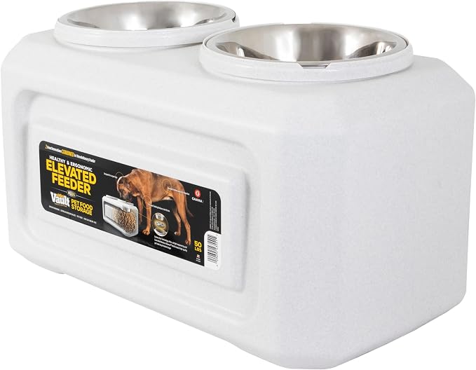 Gamma2 Vittles Vault 2-in-1 Elevated Dog Bowls and Dog Food Container, Up To 50 Pounds Dry Pet Food Storage, Made in USA | Dry Pet Food Storage, Made in USA