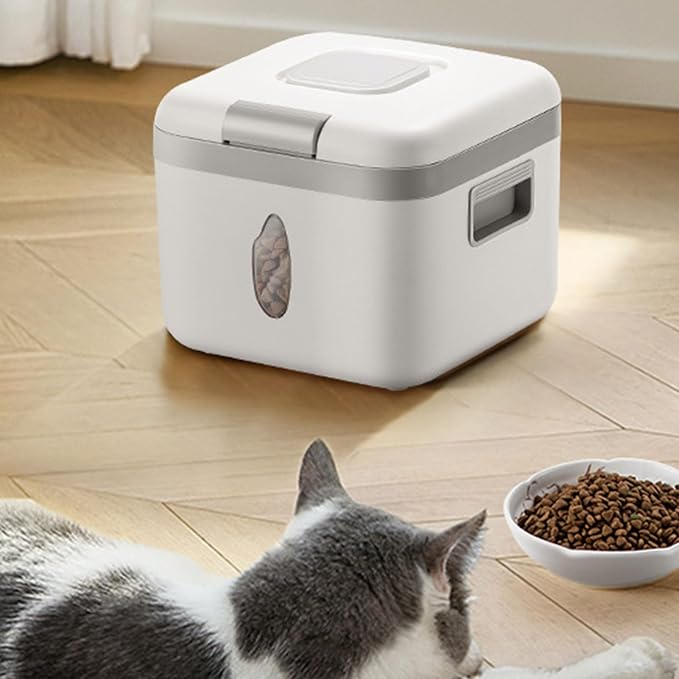 HERCHR One Button Open Cover Rice Bucket, Airtight Rice Storage Container with Visual Window Multifunctional Pet Food Dispenser Dry Food Storage Bin