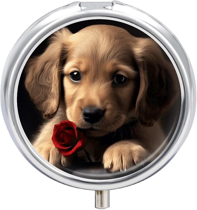 Round Pill Box Cute Pet Dog Pill Case for Purse & Pocket 3 Compartment Medicine Pill Organizer Portable Travel Pillbox Medicine Vitamin Cod Liver Oil Storage Box