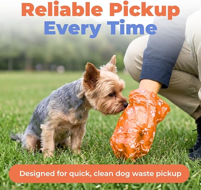 Best Pet Supplies Poop Bags for Dogs - Orange, 150 Count | Scented, Leak-proof, Easy-Tear perforations, 15 Thick Bags per roll, Outdoor Walking & Travel, Fits Standard Holders