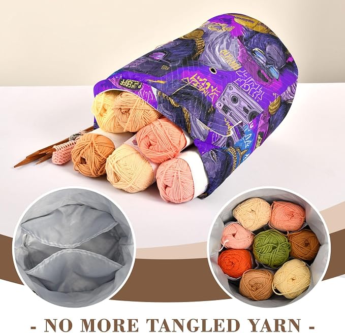 Tatenale Crochet Bag Yarn Bag Knitting Project Bag with Pockets and Handle Portable Yarn Storage Organizer Tangle Free 8.3x11 InchCartoon Gorillas Glasses Trends Purple36
