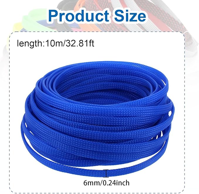Heyiarbeit 10m/32.8ft PET Expandable Braid Cable Sleeving Flexible Wire Mesh Sleeve Blue 6mm