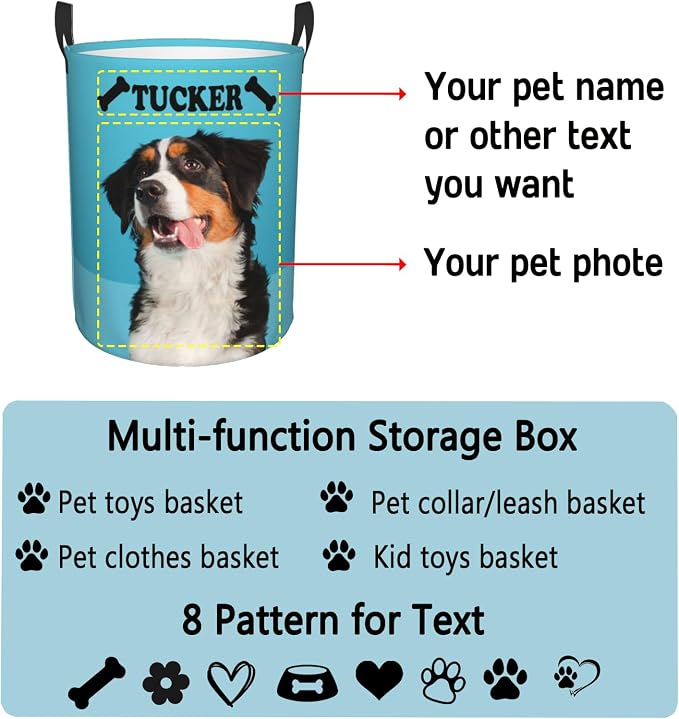 Personalized Large Dog Toy Storage Basket Bin Collapsible Custom Pet Stuff Box Chest Container for Living Room Organizer for Dog Toys,Dog Food,Blankets,Clothing (SkyBlue)