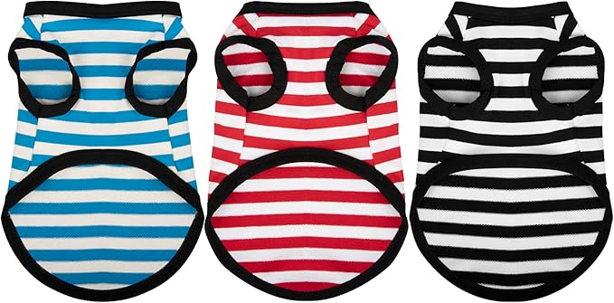 Paiaite 3 Pieces Dog Striped Shirt Light Color Cotton Sleeveless Puppy Pet Shirts Breathable Apparel Tank Top Colorful Puppy Sweatshirt Clothes for Small Medium Dogs 4XL
