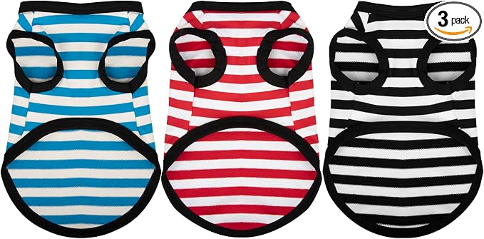 Paiaite 3-Piece Striped Shirt Set - Light Color Cotton Sleeveless Puppy Dog Shirts & Sweatshirt - Breathable Pet Apparel Tank Top for Small & Medium Dogs