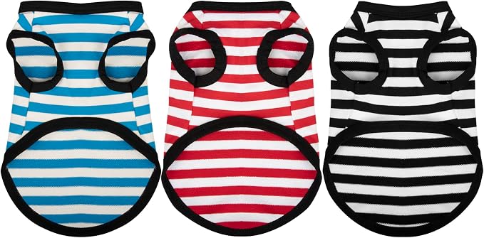 Paiaite 3 Pieces Dog Striped Shirt Light Color Cotton Sleeveless Puppy Pet Shirts Breathable Apparel Tank Top Colorful Puppy Sweatshirt Clothes for Small Medium Dogs 3XL