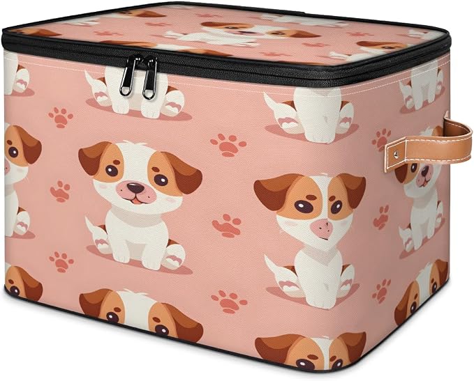 Cute Puppy Dog Storage Box with Zipper Lid