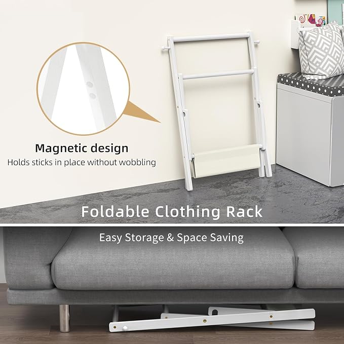BAMBOOHOMIE Baby Clothing Rack for Baby Shower Pets Dolls, Baby Clothes Rack with Storage Shelf & Double Rods, Toddler Clothes Rack, Mini Closet Baby Shower Rack (White)
