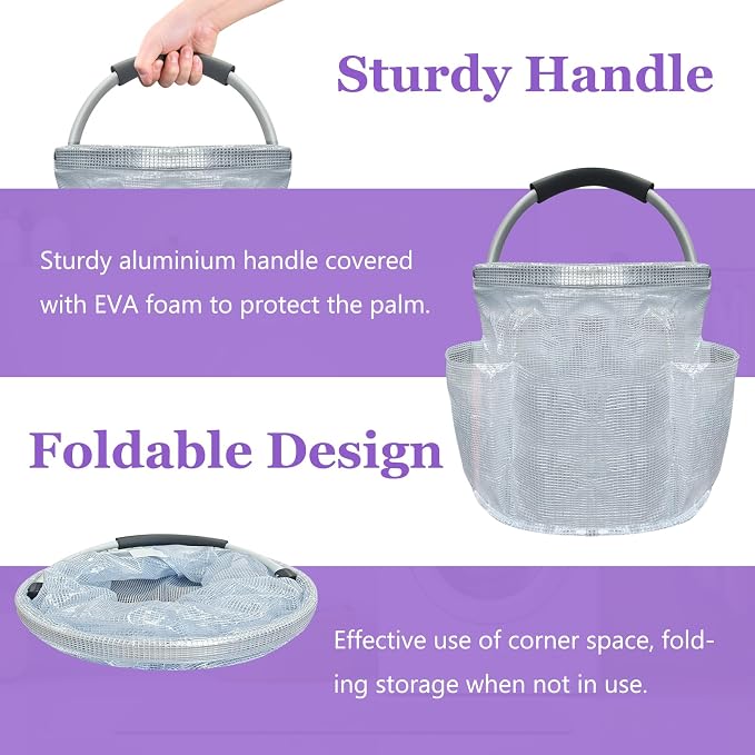 2Pcs 17L College Shower Caddy for Women, Bathroom Cleaning Caddy with Handle, 600D Oxford Fabric Cleaning Supplies Bucket, Multifunctional Storage Basket for Dorm, Family, Pink + Transparent