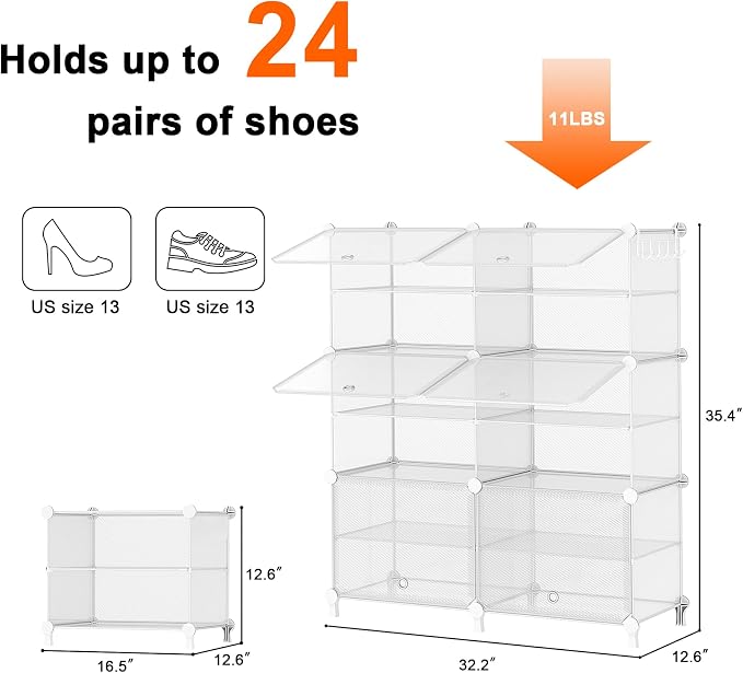 AWTATOS 6 Tiers Shoe Rack Organizer, 24 Pair Shoe Storage Cabinet, Clear | DIY Stackbale Plastic Shoe Organizer Shelves for Closet Entryway Hallway Bedroom