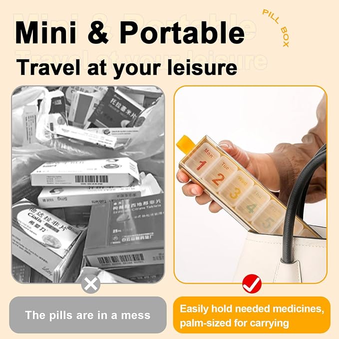 Pill Organizer, Weekly Travel Daily Portable Pill Dispenser Case | Pill Case Box Holder, 7 Compartment Medication Planner for Meds, Vitamin, Medicine, Tablets, Fish Oil, Supplements (Cyan)