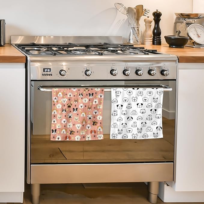 Set of 2 Dog Kitchen Towels - Cute Dog Dish Towels for Kitchen Drying, 17x26 Inch Absorbent Soft Microfiber Dish Cloths, Dog Lover Gifts for Women, Home Kitchen Housewarming Towels