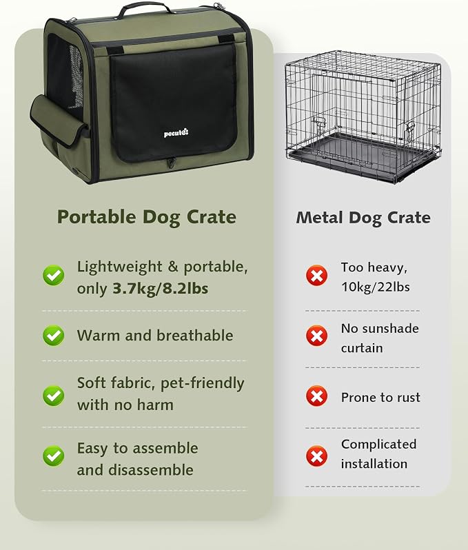 Dog Car Carrier Light Weight 27×20.5×20.5in, Foldable Dog Carrier, Gren | Easy to Assemble, Portable and Breathable Pet Carrier, Suitable for Indoor and Outdoor Use, Dog Travel Crate with Curtain