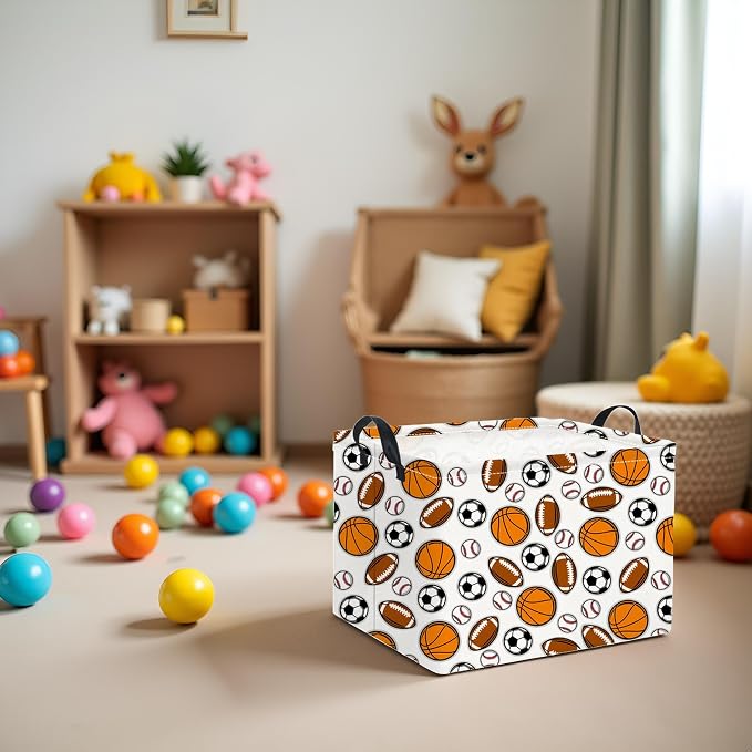 Rectangular Easter Basket Baby Girl Basket Fabric Storage Bin Organizer Box Room Decor(Sports)