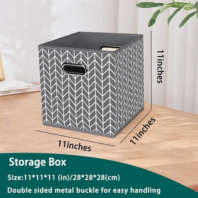 Black Foldable Storage Cubes Bins, Fabric Storage Box Cubes Organizer Baskets with Dual Handles for Home Organizer,Set of 3,(Grey Wave)