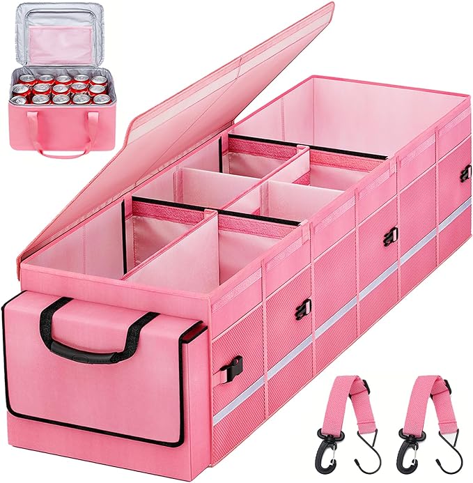 GDNasist Car Trunk Organizer and Storage for Car, SUV & Sedan, Large | Collapsible Trunk Organizers with Lid & Removable Cooler Bag, Car Accessories, Removable Dividers for Custom Space, Interior
