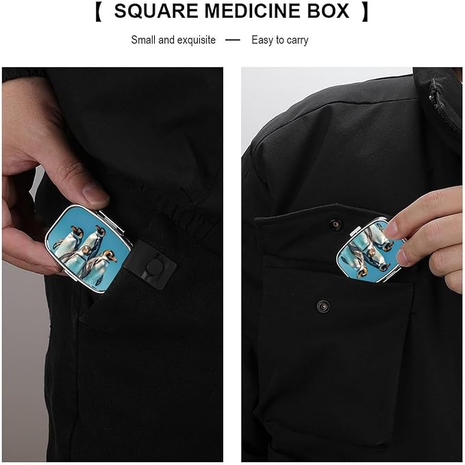Animals Pill Box 2 Compartment Medicine Pill Case Portable Pill Organizer for Pocket Or Purse Decorative Metal Medicine Vitamin Organizer