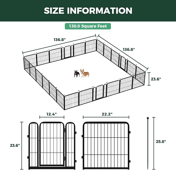 FXW Rollick Dog Playpen, Indoor, Yard & RV Camping, 24" H, 24 Panels | Easy setup, Heavy-duty, DIY layouts, Walk-through gate, for Puppies & Small Dogs, Patented