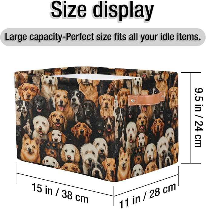 Cute Dogs Puppy Storage Boxes Theme Storage Nursery Baskets with Handle Closet Collapsible Organizer Shelf Bins for Book Cloth 15 X 11 X 9.5 IN