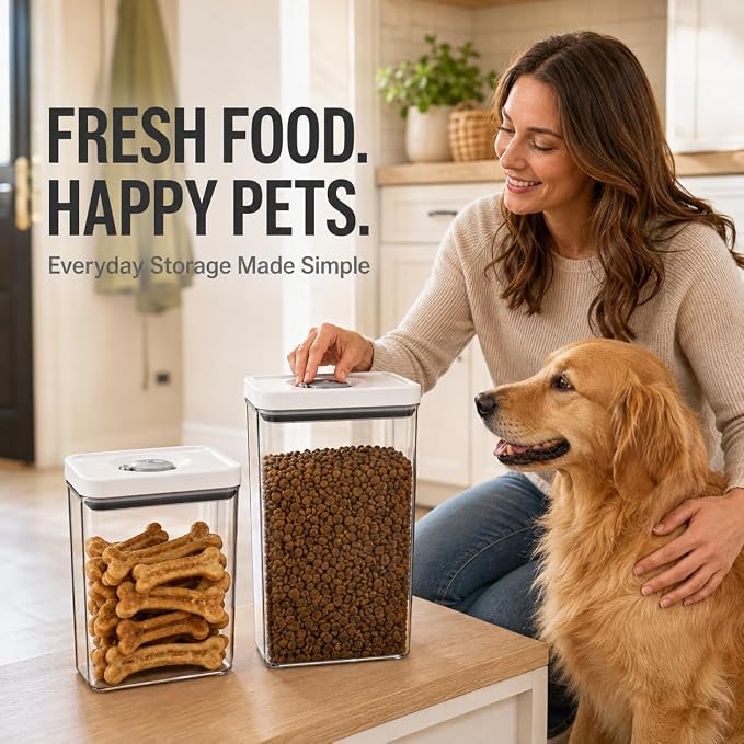 UFORU Dog and Cat Food Storage Containers, 3.1 and 4.4 Qt Airtight 2-Pack | Twist-Lock Lid, Kibble and Pet Treats, BPA-Free Material, Space-Saving Stackable Design, Easy One-Touch Opening