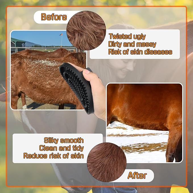 Curry Comb Kit, 6 Ring Curry Comb & Rubber Brush, Curry Comb Kit for Grooming Horses, Dogs, Goats, Cattle, Cow, Donkey Supplies