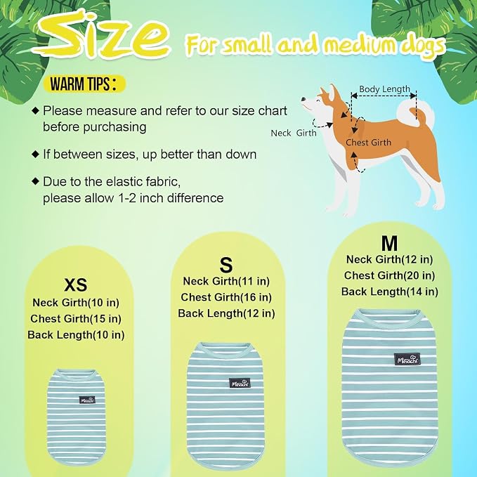 MIHACHI Dog Shirts Cotton Striped T-Shirt, Summer Pet Clothes for Small Dogs, 2-Pack Soft Puppy Apparel Cat Tee, Sleeveless Lightweight, Quick Dry, Breathable,Stretchy, Blue Yellow S