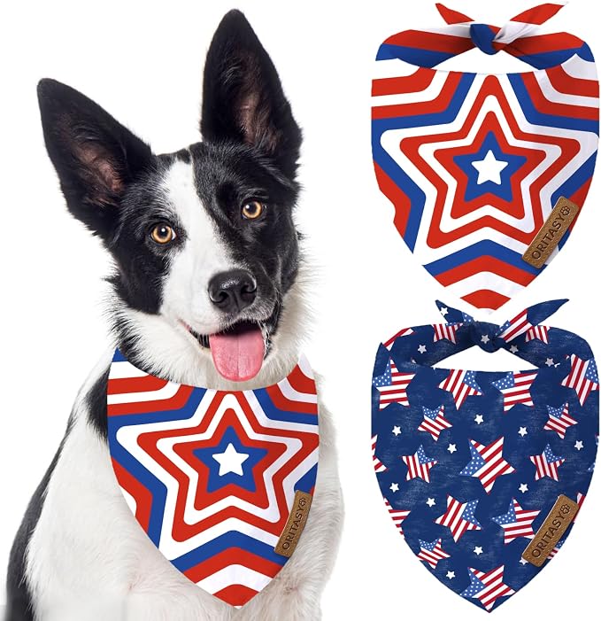 US Flag Dog Bandanas, 2-Pack Triangle Reversible Pet Scarves, Premium Fabric, 4th of July Bandana for All Boys Girls Dogs (Large, 26-Style 3)